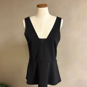 Express Black sleeveless V-Neck peplum Top mesh V and V zippered back stretchy L